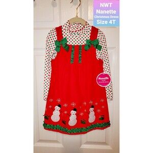 NWT Nanette Kids Christmas Red Snowman Dress *Size 4T* NEW Red Holiday